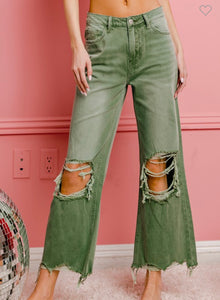 Anna Distressed Green Crop Jeans