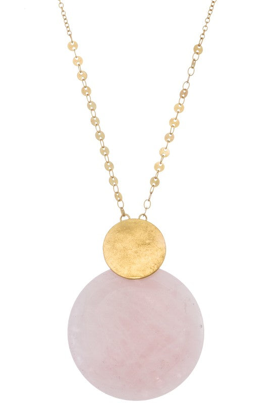 Worn Gold Necklace With Pink Natural Stone Pendant