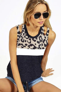 CHARCOAL LEOPARD PRINT TOP WITH SHOULDER CUT OUT
