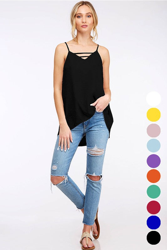 Black Solid Woven Cami Top
