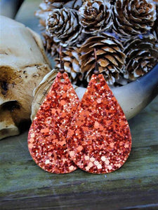 Copper Fox Glitter Chunky Teardrop Canvas Earrings