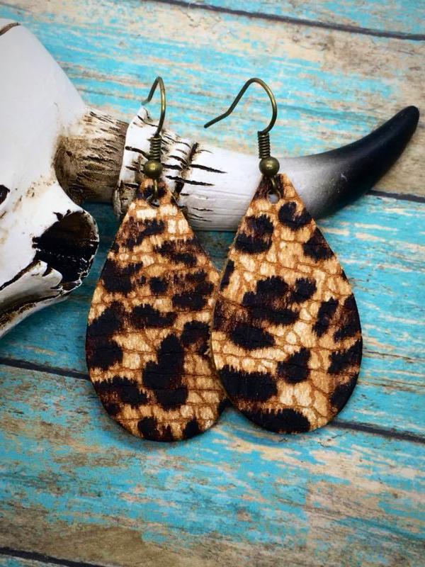 Leopard Cowhide Leather Small Teardrop Earrings
