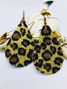 Leopard Glitter Teardrop Canva Earrings