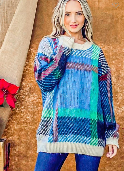 Multi Color Plaid Pullover Sweater