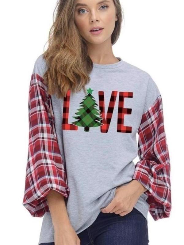 Charcoal Love With Christmas Tree Graphic Top