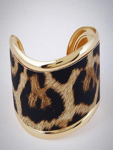 Brown/Gold Leopard Print Open Cut Bracelet