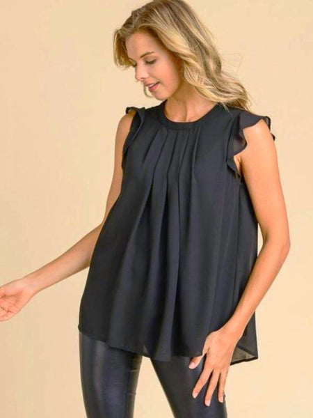 Black Pleated Front Top