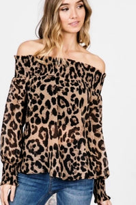 Leopard Off Shoulder Long Sleeve Top