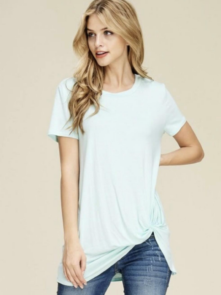 Mint Front Knot Detail Short Sleeve Top