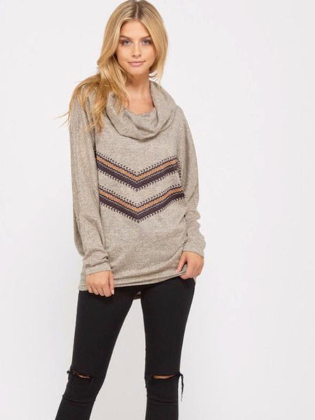 Taupe Long Sleeve Cowl Neck Tunic Top
