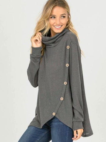 Charcoal Long Sleeve Slouchy Turtle Neck And Buttons Going Up Top