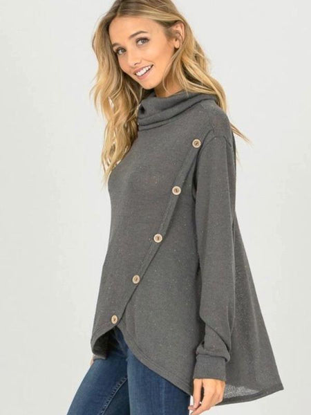 Charcoal Long Sleeve Slouchy Turtle Neck And Buttons Going Up Top
